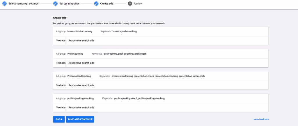 Via Google Ads google ads select campaign example