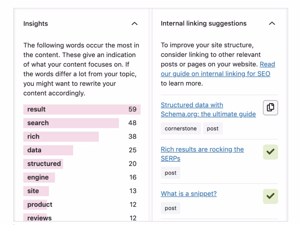 Via Yoast Yoast SEO internal linking suggestions