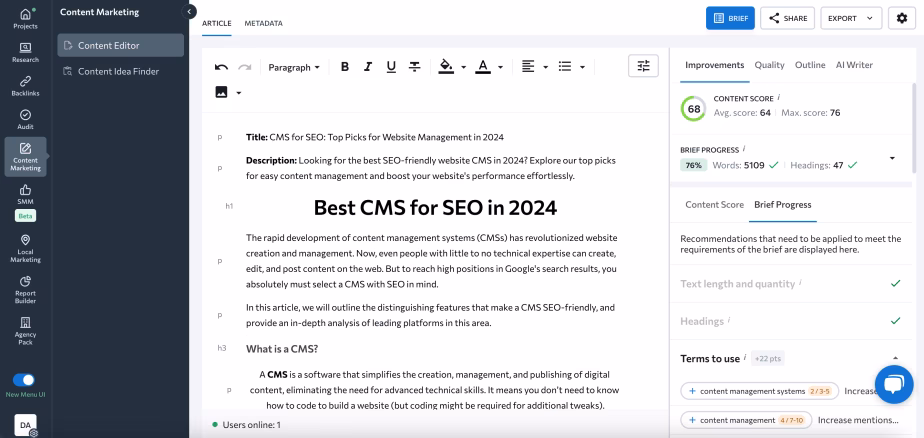 Via SE Ranking SE Ranking Content Editor Feature